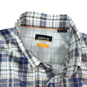 Orvis Shirt Mens Medium Blue Plaid Button Down Long Sleeve Active Fit Outdoor